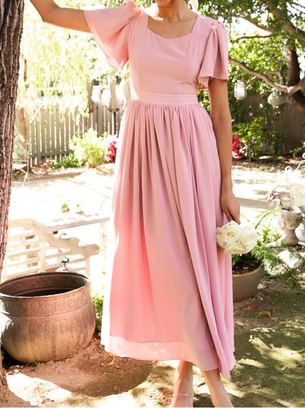 Ivy City Co Blush Flutter Sleeve Maxi Dress